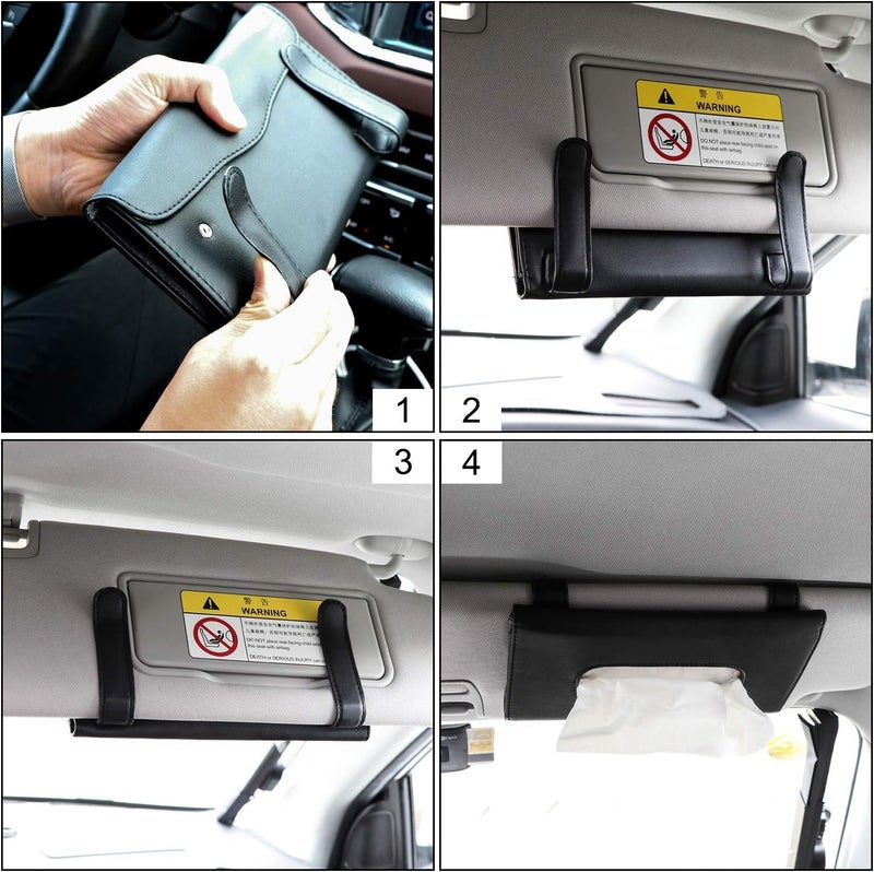 ALPENKOK Car Tissue Holder - Durable Tissue Holder in Car with Ergonomic Take-Out Port, Easy Access PU Leather Design (9.1" L x 1.5" W x 4.7" H) - Refillable Tissues Organizer Attached with Metal Clips - Image 4